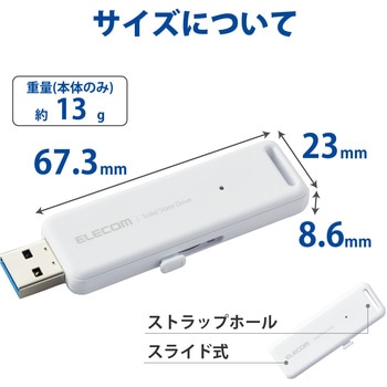 SSD 外付け 250GB USB3.2 Gen2 読出最大1000MB/秒 スライド式 ノック式 高速 耐衝撃 超小型 軽量 エレコム