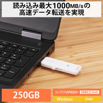 SSD 外付け 250GB USB3.2 Gen2 読出最大1000MB/秒 スライド式 ノック式 高速 耐衝撃 超小型 軽量 エレコム