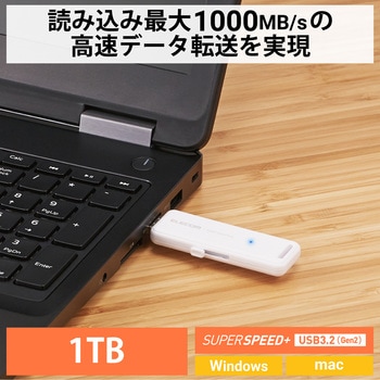 SSD 外付け 1TB USB3.2 Gen2 読出最大1000MB/秒 スライド式 ノック式 高速 耐衝撃 超小型 軽量 エレコム