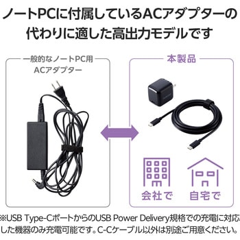 Type-C充電器 PD 45W PPS対応 USB-C×1ポート ノートパソコン向け TypeCケーブル付属 2m 折りたたみプラグ エレコム