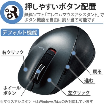ワイヤレスマウス 無線 Bluetooth 5ボタン ブルーLED 静音 握りやすい 手になじむ 進む・戻るボタン EX-G エレコム