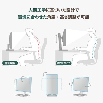 アイケア液晶ディスプレイ 27型/1920×1080/HDMI x2、DisplayPort x1/ブラック/スピーカーあり/IPS/高さ調整/ピボット BenQ(ベンキュー)