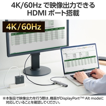 USB TypeC ドッキングステーション ハブ 6-in-1 PD 85W出力 急速充電 USB-C×2 USB-A×2 HDMI×1 RJ45×1 エレコム