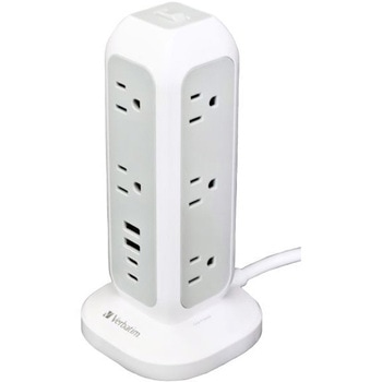 タワー型充電タップ 11xAC/2xUSB-C/2xUSB-A ホワイト Verbatim(バーベイタム)