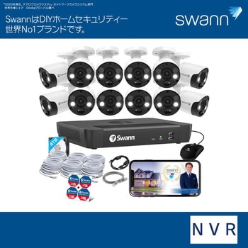 Swann 防犯カメラ 12台セット 屋外 屋内対応 NVRレコーダー 16ch 4TB 熱感知 赤外線暗視 IP66 音声録音 ネットワークカメラ SWANN(スワン)
