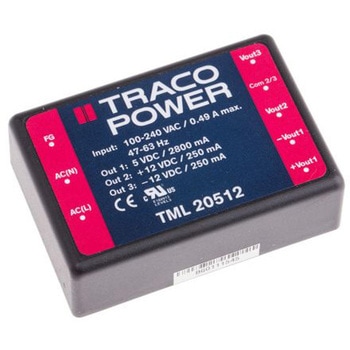 TRACOPOWER スイッチング電源 5 V dc， ±12 V dc 2.8 A， 250 mA 20W TML 20512 TRACO POWER