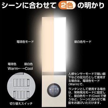 LED 人感センサーライト 調光可能 電池式 マグネット つり下げフック ネジ止め可 ELPA