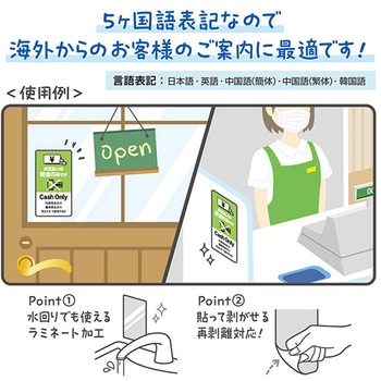 5ヶ国語ステッカー 現金支払いのみ アルファ[販促]
