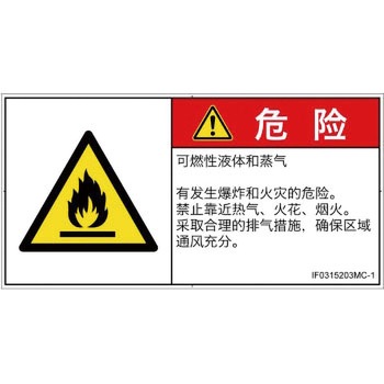 PL警告表示ラベル(ISO/SEMI準拠)│ガス・薬液などの危険：可燃性物質│簡体字(ヨコ) SCREENクリエイティブコミュニケーションズ