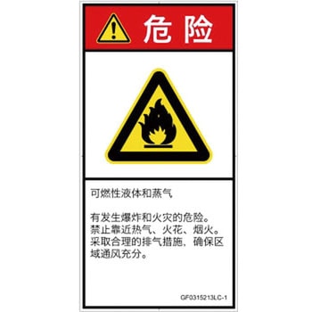 PL警告表示ラベル(GB準拠)│ガス・薬液などの危険：可燃性物質│簡体字(タテ) SCREENクリエイティブコミュニケーションズ