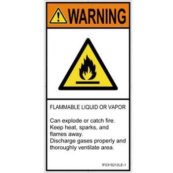 PL警告表示ラベル(ISO/SEMI準拠)│ガス・薬液などの危険：可燃性物質│英語(タテ) SCREENクリエイティブコミュニケーションズ