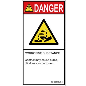 PL警告表示ラベル(ISO/SEMI準拠)│ガス・薬液などの危険：腐食性物質│英語(タテ) SCREENクリエイティブコミュニケーションズ