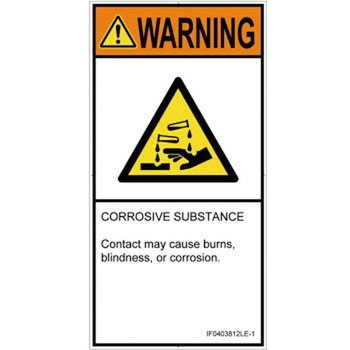 PL警告表示ラベル(ISO/SEMI準拠)│ガス・薬液などの危険：腐食性物質│英語(タテ) SCREENクリエイティブコミュニケーションズ