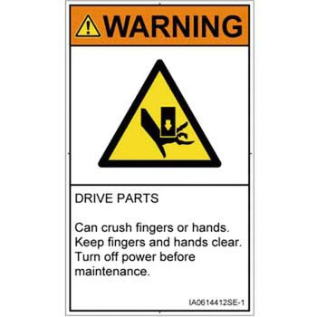PL警告表示ラベル(ISO/SEMI準拠)│機械的な危険：押しつぶし(手/指)│英語(タテ) SCREENクリエイティブコミュニケーションズ