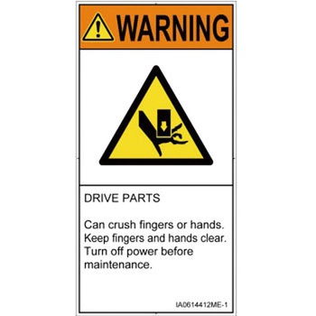 PL警告表示ラベル(ISO/SEMI準拠)│機械的な危険：押しつぶし(手/指)│英語(タテ) SCREENクリエイティブコミュニケーションズ