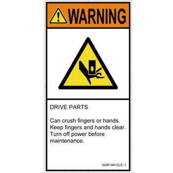 PL警告表示ラベル(ISO/SEMI準拠)│機械的な危険：押しつぶし(手/指)│英語(タテ) SCREENクリエイティブコミュニケーションズ