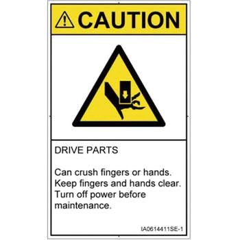 PL警告表示ラベル(ISO/SEMI準拠)│機械的な危険：押しつぶし(手/指)│英語(タテ) SCREENクリエイティブコミュニケーションズ