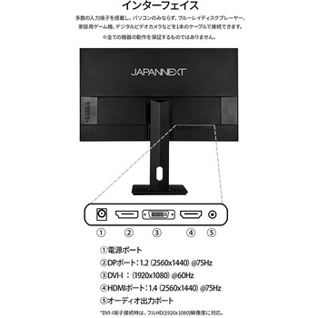 液晶ディスプレイ 23.8型/2560×1440/DP、HDMI、DVI×1/ブラック/スピーカー無/3年保証 JAPANNEXT