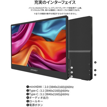 液晶ディスプレイ 14型/3840×2160/miniHDMI×1、USB-C×2/ブラック/スピーカー有/2年保証 JAPANNEXT