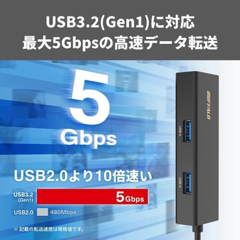 Giga対応 USB-A LANアダプターハブ付 ブラック BUFFALO(バッファロー)