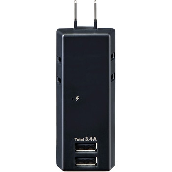 耐雷USBタップ2個口2ポート3．4A 急速充電 雷ガード付 過電流保護機能 収納プラグ ELPA