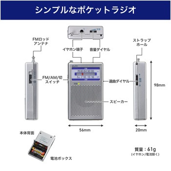 AM/FMポケットラジオ デジタル同調式 防災用常備ラジオ ELPA