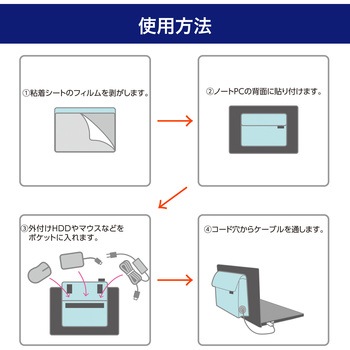 ノートPCポケット(ベージュ) 粘着シート付き 収納 持ち運び PCケース ELPA