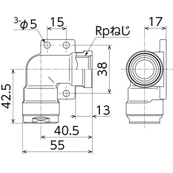 WL36型 右座水栓エルボ - オンダ製作所