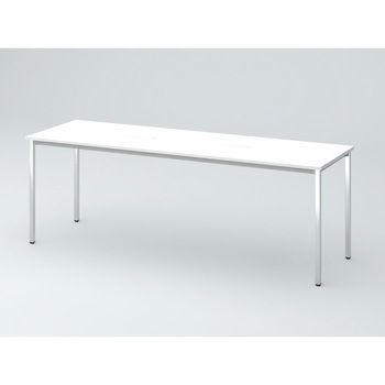 オリゴテーブル ホワイトボード天板(配線キャップ) 角型 2100×600 4本丸脚(メッキ脚)<配送時組立サービス付> - イトーキ