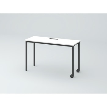 オリゴテーブル ホワイトボード天板(配線キャップ) 角型 1200×450 4本角脚 片側キャスター<配送時組立サービス付> イトーキ