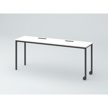 オリゴテーブル ホワイトボード天板(配線キャップ) 角型 1800×450 4本角脚 片側キャスター<配送時組立サービス付> イトーキ