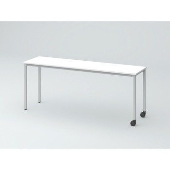 オリゴテーブル ホワイトボード天板(配線キャップ) 角型 1800×450 4本角脚 片側キャスター<配送時組立サービス付> イトーキ