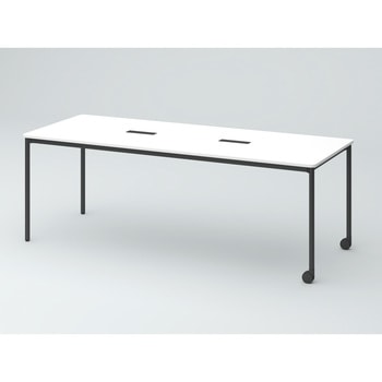 オリゴテーブル ホワイトボード天板(配線キャップ) 角型 2100×750 4本丸脚 片側キャスター<配送時組立サービス付> イトーキ