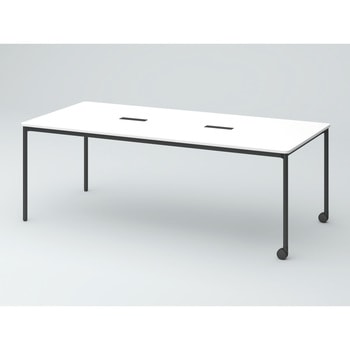 オリゴテーブル ホワイトボード天板(配線キャップ) 角型 2100×900 4本丸脚 片側キャスター<配送時組立サービス付> - イトーキ