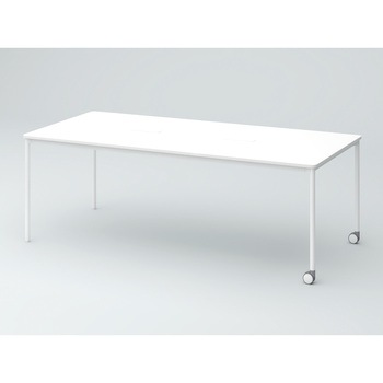 オリゴテーブル ホワイトボード天板(配線キャップ) 角型 2100×900 4本丸脚 片側キャスター<配送時組立サービス付> - イトーキ