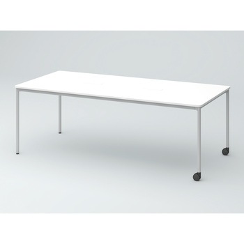 オリゴテーブル ホワイトボード天板(配線キャップ) 角型 2100×900 4本丸脚 片側キャスター<配送時組立サービス付> - イトーキ