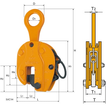 タテ吊クランプ(ロックハンドル式) 基本使用荷重2t スーパーツール