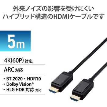 DH-HDLOA05BK HDMIケーブル 4K 60p 金メッキ 長尺 無給電タイプ ARC 1個 エレコム 【通販モノタロウ】