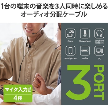 イヤホンジャック マルチイヤホンスプリッター 3分配 Φ3.5mm 4極 ミニジャック×4 通話 ブラック エレコム