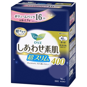ロリエしあわせ素肌スリム特に多い夜用羽つき16コ入 花王