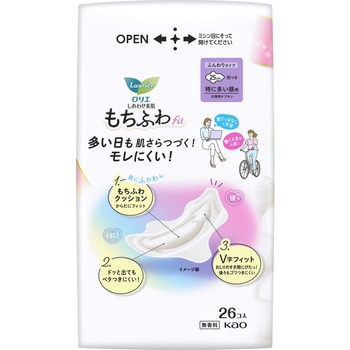 ロリエ しあわせ素肌 もちふわfit 特に多い昼用25cm 羽つき 26個 - 花王