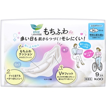 ロリエ しあわせ素肌 もちふわfit 特別心配な昼用30cm 羽つき 9個 - 花王