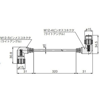 スタンバイレギュレータ/残圧排気弁用接続ケーブル[両側M12アングルコネクタ付(オス/メス)] SMC