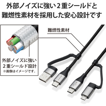 USBケーブル 4in1 ( タイプC + USB A - USB タイプC + microB ) PD 60W対応 スマートフォン タブレット エレコム