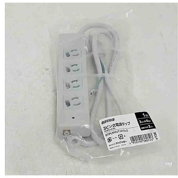 3ピン式電源タップ 2重構造 ランプ付 1m ライトグレー BUFFALO(バッファロー)