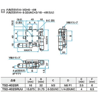 XY軸スチールステージ ステージサイズ40mm TSD-402シリーズ シグマ光機