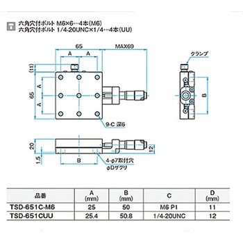 X軸スチールステージ M6 TSD-651シリーズ シグマ光機