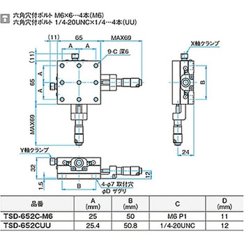 XY軸ロングスチールステージ M6 TSD-652シリーズ シグマ光機