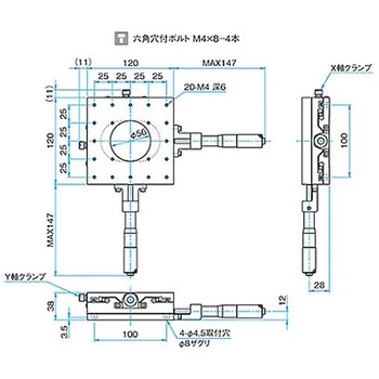 XY軸スチールステージ(透過) ステージサイズ120mm TSD-1202シリーズ - シグマ光機