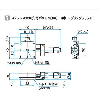 X軸汎用型ステンレスステージ ステージサイズ40mm TSDH-401シリーズ - シグマ光機